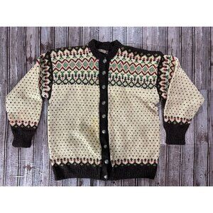 Husfliden Drammen Wool Norwegian Fair Isle Cardigan Sweater Vintage 20"